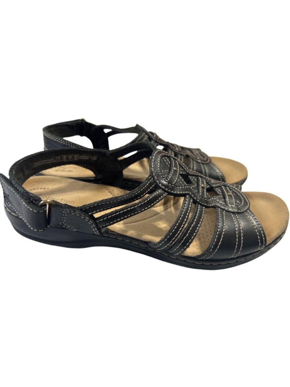 Clarks Collection Womens Size 8.5W Black Leather Sandals Ultimate Comfort - Picture 5 of 13